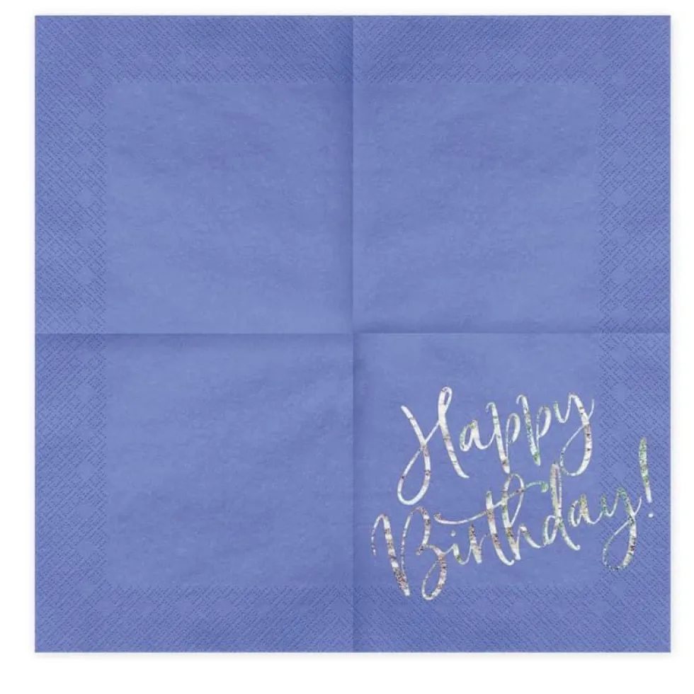 Blå Happy Birthday servietter, 20 stk