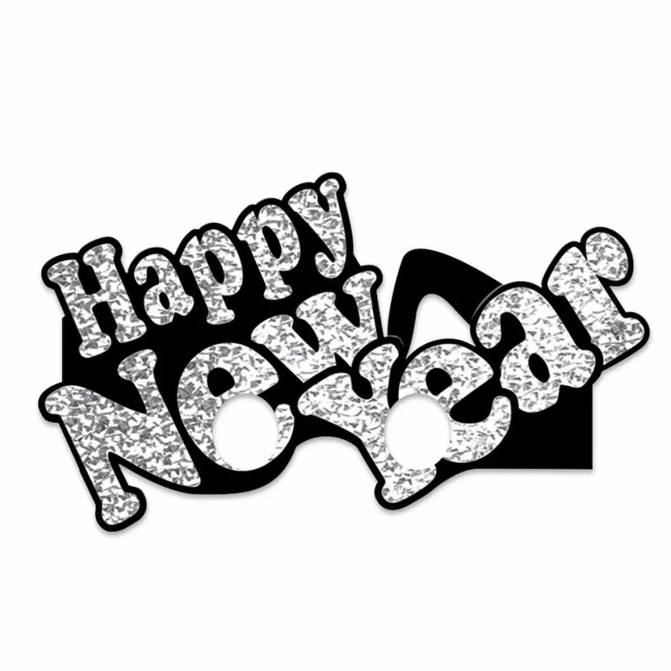 Briller Happy New Year sort og sølv