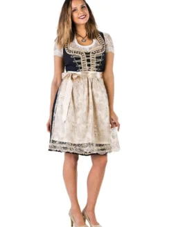 Dirndl Amelie Blå & Kremhvit
