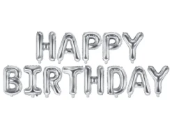 Folieballong Banner, Happy Birthday, Sølv