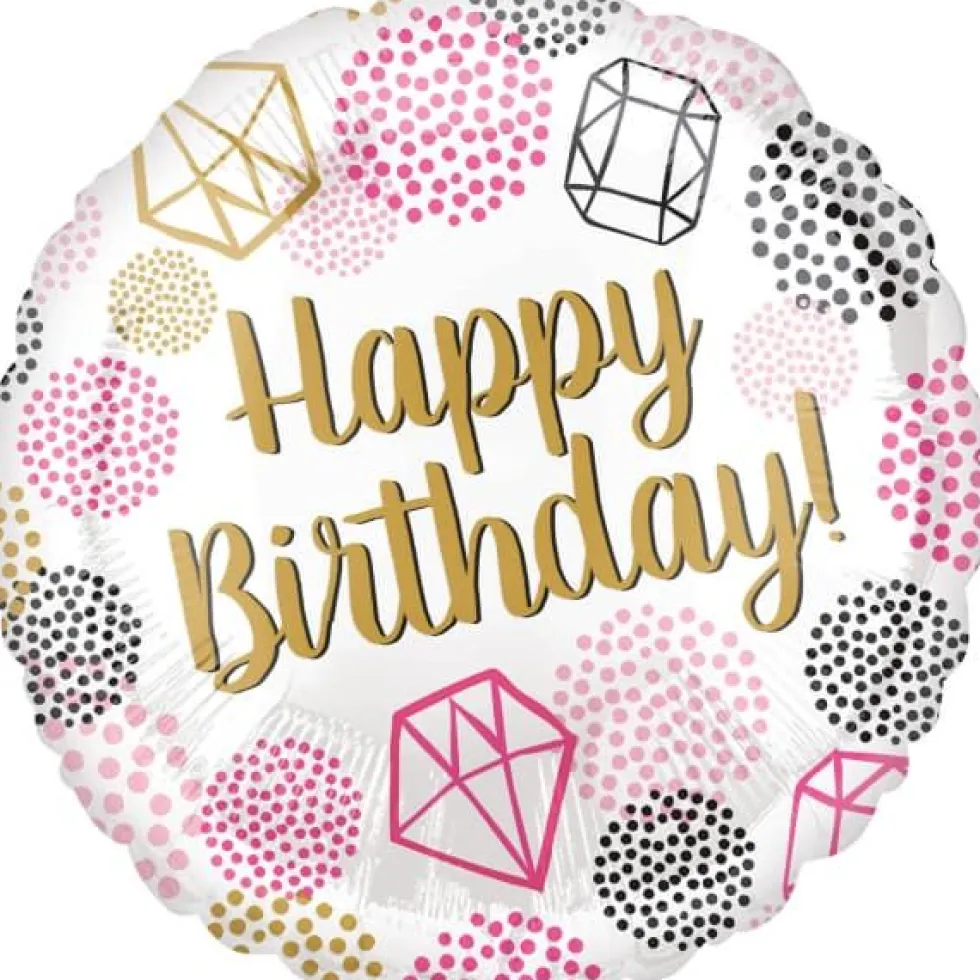 Folieballong Standard Happy Birthday Diamanter