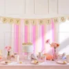 Girlander i Stoff Happy Birthday Rosa, 3 m