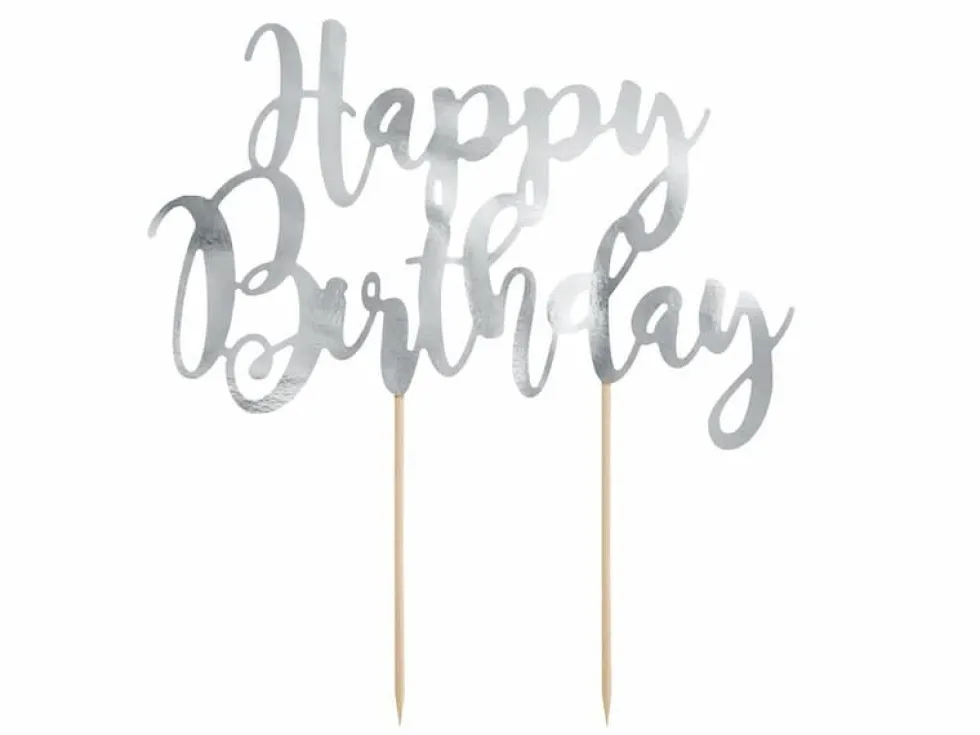 Happy Birthday Kaketopper Sølv