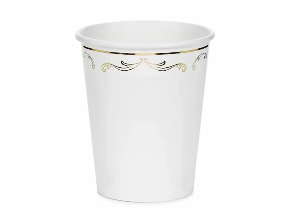 Hvite kopper med gull ornament, 6 stk.
