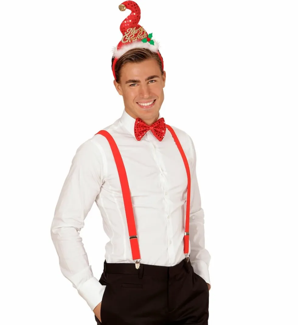 Mini-Nisselue "Merry Christmas" paljetter m/bjelle og sløye, på hårbøyle
