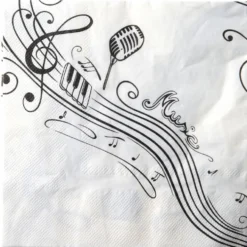 Musikk servietter 33x33cm hvit, 20stk