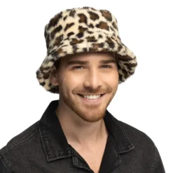 Plysj Leopard Bøttehatt