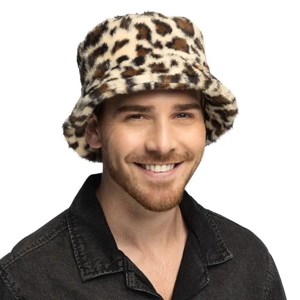 Plysj Leopard Bøttehatt