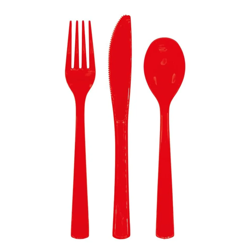 Rød Gjenbrukbart Plastbestikk, 18 stk.
