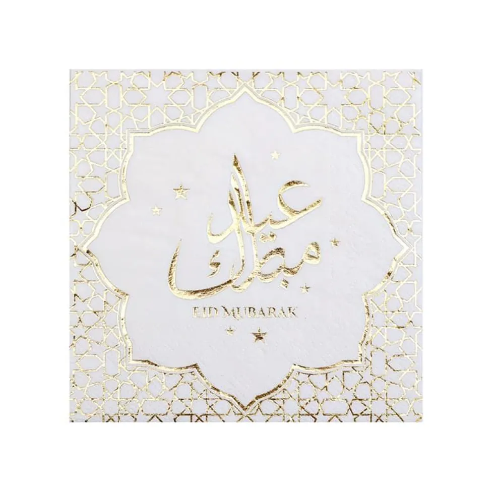 Servietter Eid Mubarak Gull og Hvit, 20 stk