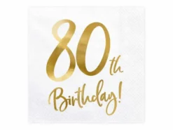 Servietter, 80th Birthday, Hvit & Gull