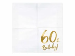 Servietter, 60th Birthday, Hvit & Gull