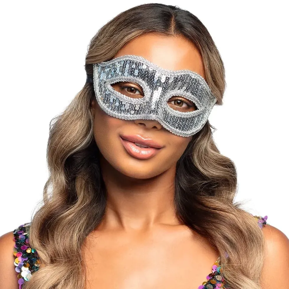 Øyemaske Venice Paljetter Sølv